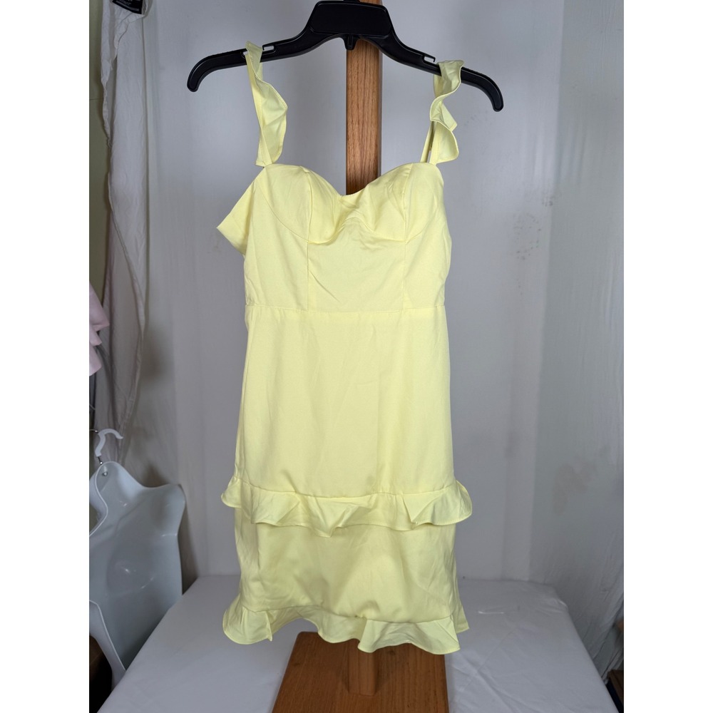 Unbranded Yellow Ruffle Bustier Mini Dress Size 2 Sweetheart Neck Sun Dress‎